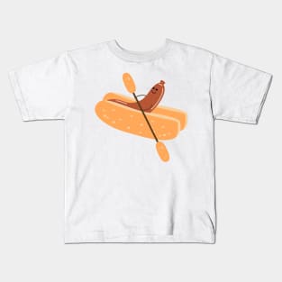 Funny sausage in a paddle boat Kids T-Shirt